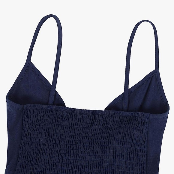 V-neck Midi Spaghetti Straps Backless Summer Sundress with Pockets - Picture 5 of 11